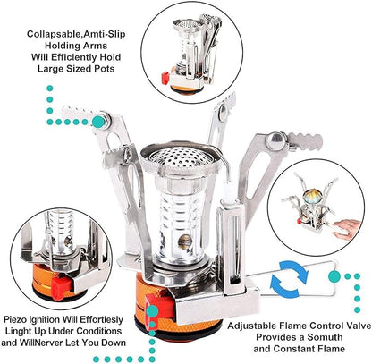 Peidesi Camping Cookware Mess Kit, Portable Camp Stove Pots and Pans Set, Carabiner, Folding Knife, Fork Spoon Kit, Carry Mesh Bag, for Backpacking
