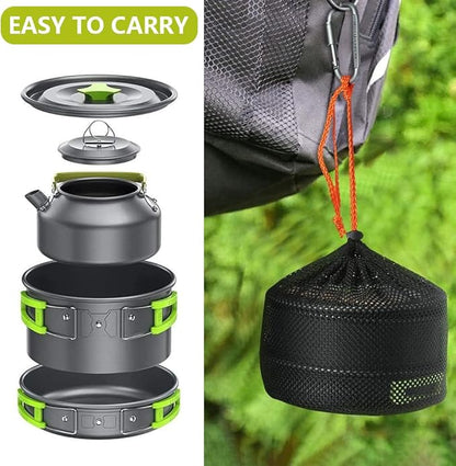 aiGear Camping Cooking Set Cookware Mess Kit with Storage Bag Pot Pan and Teapot Set Camping Accessories for Outdoor Camping Hiking Picnic Portable and Lightweight Aluminum