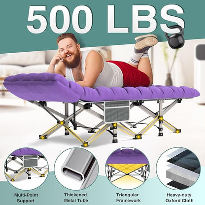 ZENPETIO 28In Folding Camping Cot for Adult, Portable Sleeping Cot with Mattress, Outdoor Heavy Duty Cot Bed for Camp with Carry Bag for Home, Office, Camp, Travel, Vacation(Max Loading 500lbs)