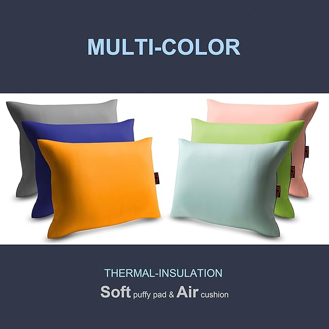 X-Foam Inflatable Camping Pillow Lite with Removable Foaming Cover | Comfortable, Washable Ultralight Portable with Neck Lumbar Support | Backpacking, Hiking, Travel, Air | Small
