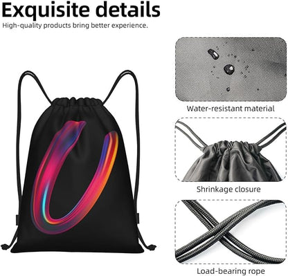 Drawstring Bags Initial Drawstring Backpack Sackpack Black Draw String Cinch Bags for Sports, Gym, Travel, Swimming, Beach, Camping, Rainbow Letter U