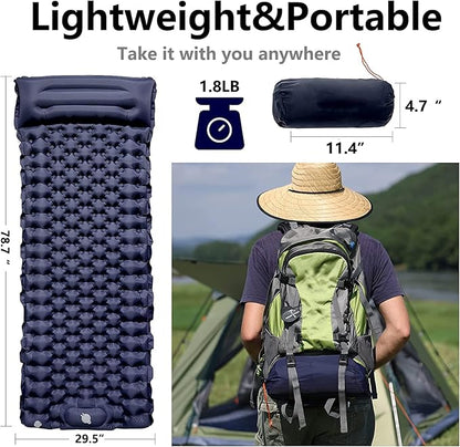 LISANNE Camping Mattress with Built in Foot Pump Inflatable Sleeping Mat Ultralight Compact Sleeping Pad for Camping,Backpacking,Hiking,Traveling,Tent,Waterproof and Portable for Outdoor Activities