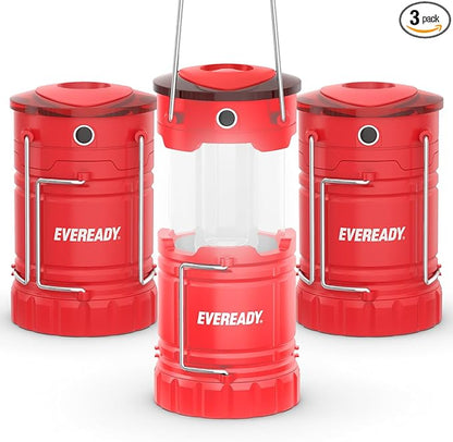 Eveready LED Camping Lantern 360 PRO (3-Pack), Super Bright Tent Lights, Rugged Water Resistant LED Lanterns, 100 Hour Run-time (Batteries Included)