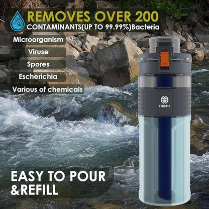 Straw Filter Water Bottle Outdoor Water Bottle with Filter Water Purifier Filtration Bottle Survival Emergency Hiking Travel and Backpacking Water Filter 17oz
