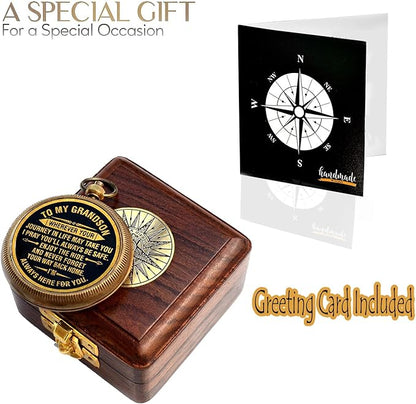 Gift for Grandson Brass Compass Engraved Quote | Memory Present to My Grandson Birthday, Baptism, Graduation, Confirmation, Love, Gift idea by Grandpa Grandma, 2025 Gift