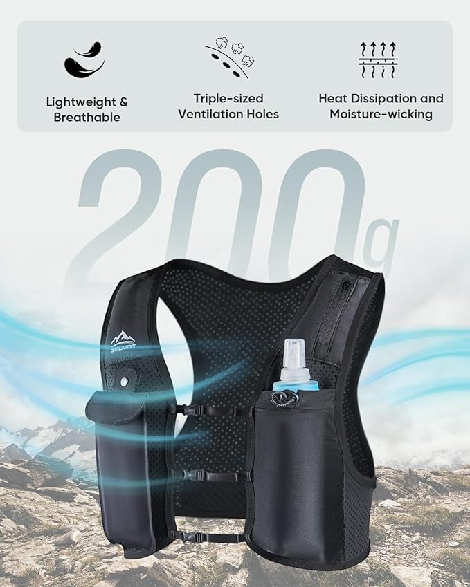 Running Vest for Women Men, USA Original Patent, Adjustable Chest Straps Running Hydration Vest with 500ml Soft Flask, Breathable Reflective Running Vest for Trail Running Hiking