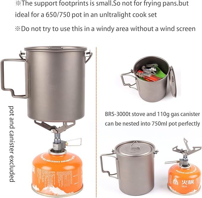 BRS Stove BRS 3000T Stove Ultralight Backpacking Stove Portable Pocket Stove Titanium Camping Gas Burner only 26g with 1 Extra Backup O-Ring