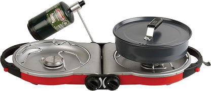 Coleman Fold N Go 2-Burner Propane Camping Stove, Portable Folding Camp Stove with Push-Button Instant Ignition, 2 Adjustable Burners with 20,000 BTUs of Power for Camping, Tailgating, BBQ, & More