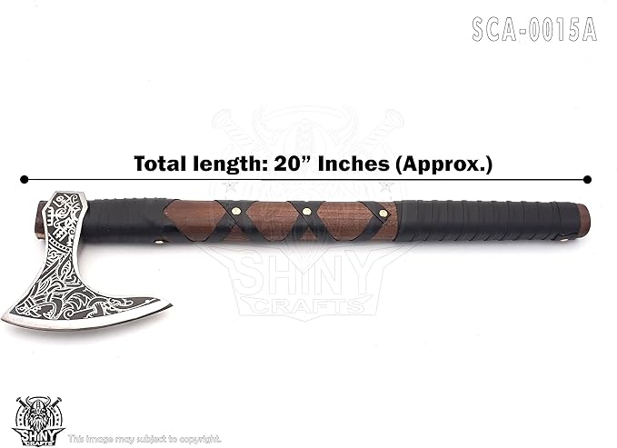 SHINY CRAFTS -Axes Viking Axe Hatchet Norse Axe Best Tomahawk Viking Bearded Axe- Beautiful Camping Axe Best Gift for Him with Leather Sheath (VBA 15A)