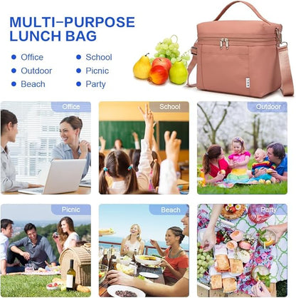 NOL Natural Organic Lifestyle Insulated Lunch Bags for Women Cooler Bag Lightweight Nylon Waterproof Lunch Box For Work (Dark Pink, Medium(normal))