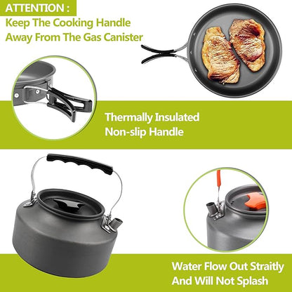 aiGear Camping Cooking Set Cookware Mess Kit with Storage Bag Pot Pan and Teapot Set Camping Accessories for Outdoor Camping Hiking Picnic Portable and Lightweight Aluminum