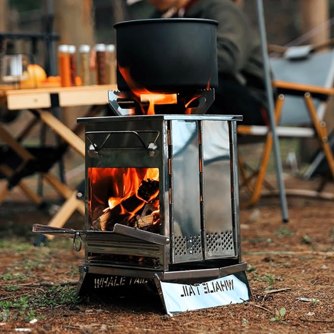 Camping Wood Burning Stove with Carry Bag,Foldable Camp Stove,Stainless Steel Collapsible Backpacking Survival Stove,Campfire Stove,Outdoor Folding Lightweight Stove for BBQ,Cooking,Picnic,Hiking