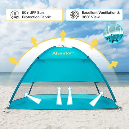 Alvantor Beach Tent Beach Umbrella Outdoor Sun Shelter Cabana Automatic Instant Pop-Up UPF 50+ Portable Beach Shade Camping Fishing Hiking Canopy Easy Set Up Light Weight Windproof for 2-3 Person