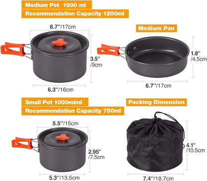 REDCAMP 11/12/17/22 PCS Camping Cookware Mess Kit, 800ml (28oz) Backpacking Camping Pot+Pan Set, Lightweight and Compact Cookware for Hiking, Picnic and Camping