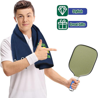Hosuly 4 Pieces Funny Dinkball Towels Microfiber Cotton Athletic Towels with Clip Embroidered Towel Gift for Men Women Dinkball Lovers(Men,Stylish)