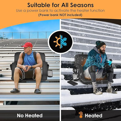 HOPERAN 2pcs Dual-Sided Heated Stadium Seats for Bleachers with Back Support, 3 Levels Heating Stadium Seating for Bleachers Seat with Backrest, 5 Pockets Portable Stadium Chair for Outdoor