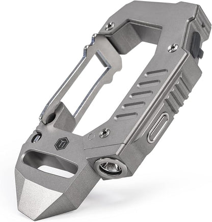 KeyUnity KF02 Titanium Multitool Carabiner Clip, 7 in 1 Multifunctional Keychain Flashlight for Camping, Hiking & Outdoor Activities