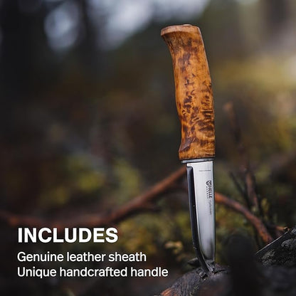 HELLE Knives - Fjellkniven - Fixed Blade - Classic Knife - Birch Wood Handle - 12C27 Stainless Steel - Made in Norway