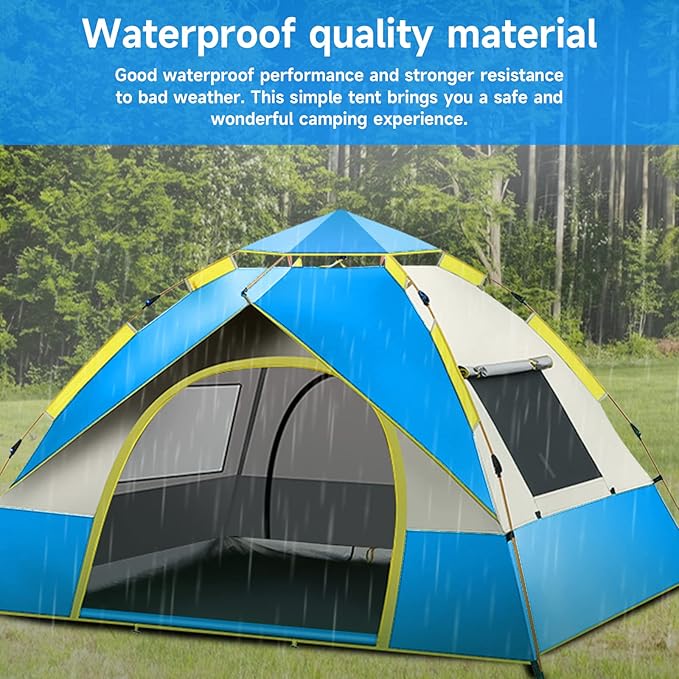 KOMCLUB Camping Tent 1/2/3 Person Tents for Family Camp Tent Waterproof Windproof Outdoor for Backpacking Hiking Easy Setup with Storage Bag,8 Ground ding,4 Windproof Rope