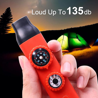 Viriber Whistle Emergency Camping Hiking Survival Whistle，Outdoor Multifunctional Tool with Lanyard,Compass,Thermometer,Ideal for Kayaking, Boating,Climbing