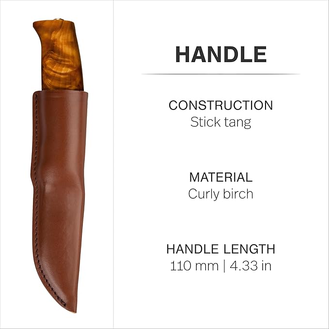 HELLE Knives - Fjellkniven - Fixed Blade - Classic Knife - Birch Wood Handle - 12C27 Stainless Steel - Made in Norway