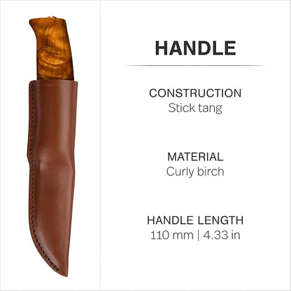 HELLE Knives - Fjellkniven - Fixed Blade - Classic Knife - Birch Wood Handle - 12C27 Stainless Steel - Made in Norway