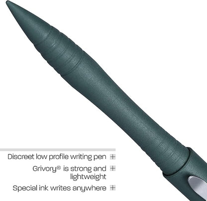 CRKT Williams Defense Pen: Low Profile, Lightweight EDC Pen, Grivory, Pressurized Ink Cartridge and Pocket Clip TPENWRG, Green