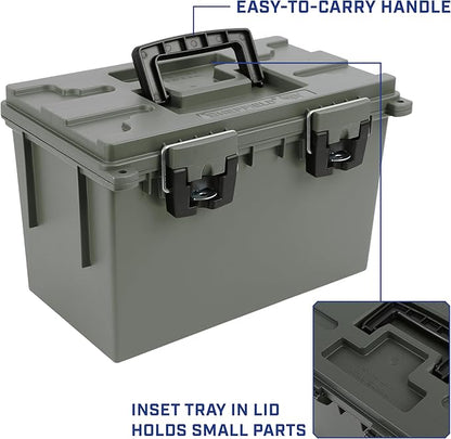 Sheffield 12774 2-Pack XL Ammo Storage Box, Stackable .50 Cal Field Boxes, Water and Dust Resistant, Lockable Storage Box with Handle, Heavy Duty Protection for Hunting Gear, Made in the USA, Green