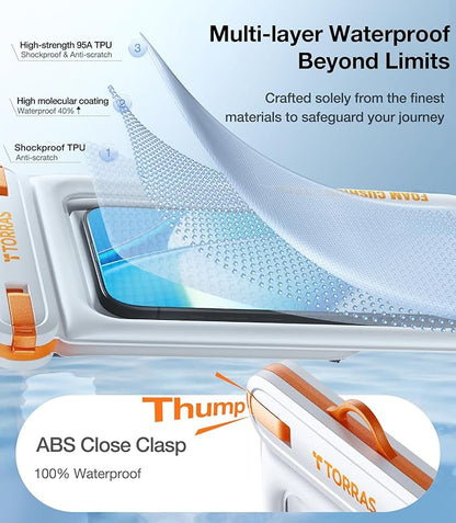 TORRAS IP68 Waterproof Phone Pouch Double Space, Floating Waterproof Phone Case with Lanyard for iPhone 16 Pro Max 15 14 13 S25 S24, Phone Dry Bag Vacation Cruise Ship Travel Essentials 7.0'', White