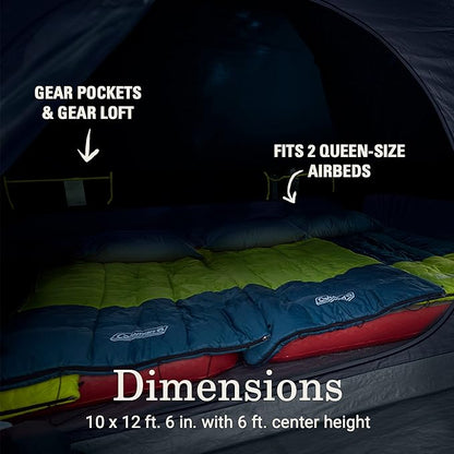 Coleman Skydome Camping Tent with Dark Room Technology and Screened Porch, Weatherproof 4/6 Person Tent Blocks 90% of Sunlight, Sets Up in 5 Minutes, and Includes Extra Storage/Sleeping Place