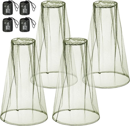 HESTYA 4 Pack Mosquito Net Mesh for Head Face Neck Fly Netting Hood from Bugs Gnats No See Net with Carry Bags for Outdoor