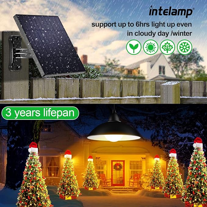 intelamp Solar Pendant Lights, 2 Pack Solar Shed Lights by Remote Control Solar Powered Indoor & Outdoor Lights Hanging Lights for Storage Room Home Yard Porch Balcony (2 Pack)
