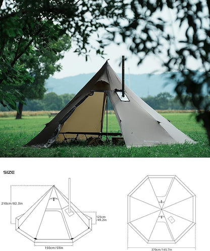 Hot Tent with Stove Jack – 4 Season Waterproof & Windproof Shelter for 1–4 People, Lightweight for Camping, Hiking, Hunting & Fishing