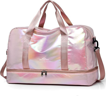 Travel Bag, Gym Bag for Women, Weekender Bags for Women, 40 L Waterproof Duffel Bag, with Shoe and Wet Compartments, Perfect for Gym,Overnight and Travel Use (Pink)