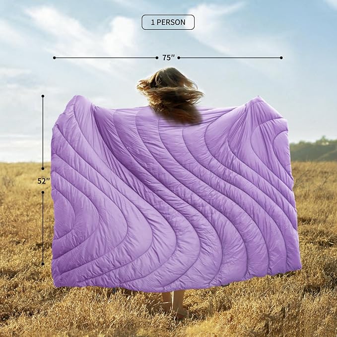 zzlamb Camping Blanket, Lightweight Cloak Puffy Down Alternative Travel Blanket, Portable & Windproof Warm Outdoor Blanket, Cozy Quilt Plane Car Picnic Hammock Beach Backpacking, 52x75in