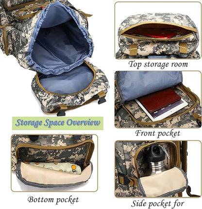 70L Waterproof Hiking Daypack Large Hiking Backpack, Hunting Camping Rucksack Backpack for Men Outdoor Sports Backpack (Desert camouflage)