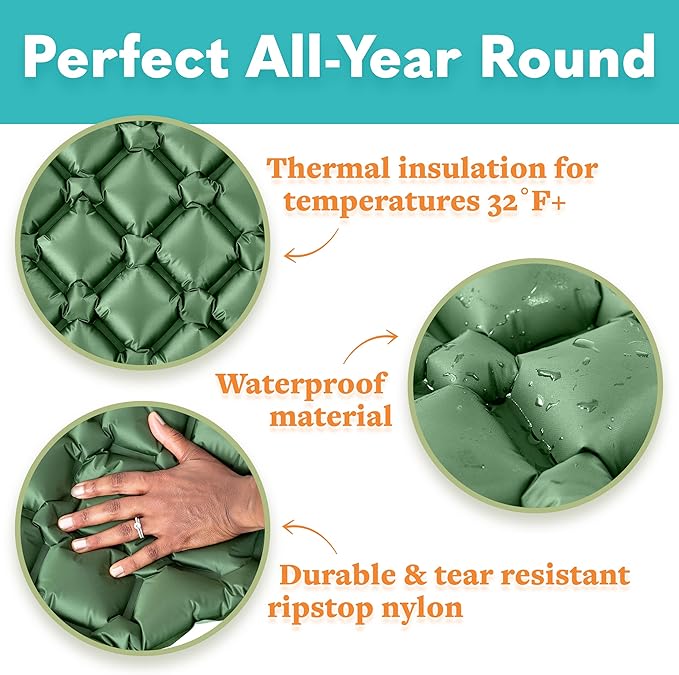 Large Sleeping Pad for Camping - Ultralight Sleeping Mat for Camping, Backpacking, Hiking - Lightweight, Inflatable & Compact Camping Air Mattress - Backpacking Sleeping Pad - Sleep Pad, 2pk