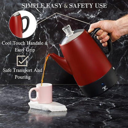 Moss & Stone Electric Coffee Percolator – Red Body Coffee Maker with Stainless Steel Lid, Percolator Electric Pot, Fast Boil 10 Cup Red Camping Coffee Pot