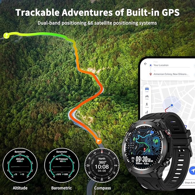 Military Smart Watch with GPS, Pressure/Altitude/Compass, Rugged Smartwatch for Men with 650mAh Extra-Large Battery, Answer/Make Call, 100+ Sports Mode, Metal Body Fitness Tracker for Android iOS