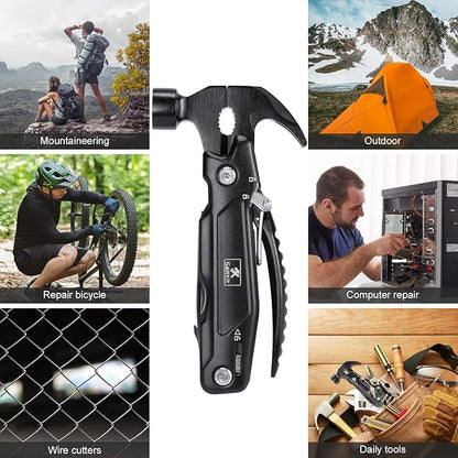 Multi-Tool Hammer Multi-Functional 15 in 1 Mini Pliers Camping Gear Survival Tool for Men, DIY Handyman, Father/Dad, Husband, Boyfriend, Women, All in One Survival Tools Small Hammer Multitool