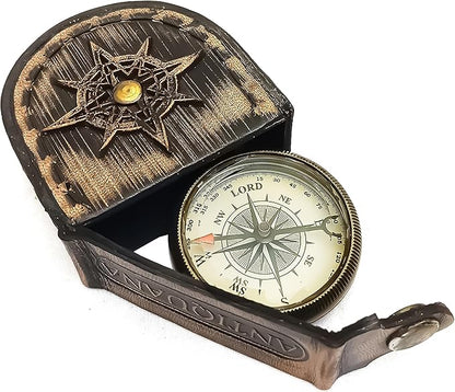 God is with You Wherever You Go Engraved Compass with Authentic Leather Case Brass Compass Directional Compass, Baptism Gifts for Boys & Girls, First Communion (BLC2)