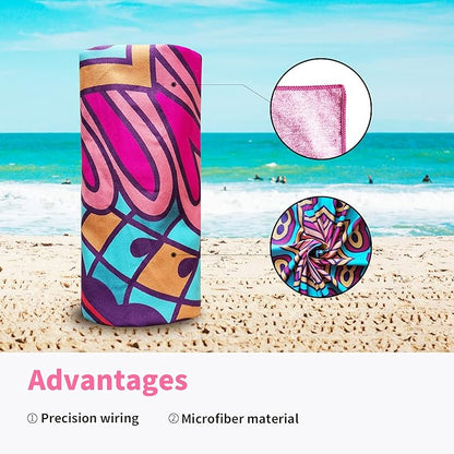 Hiturbo 2 Pack Microfiber Beach Towels,(71"x35") Oversized Sand Free Travel Towels Fast Drying Swimming Towel, Lightweight Compact Camping Towel Super Absorbent Pool Towel
