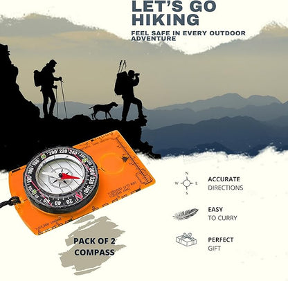 Pack of 2 Orienteering Compass Hiking-Compasses boy Scout Kids- Magnetic Gear Set Navigation map- Brujulas orientacion-Backpacking Camping Hunting Survival.