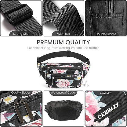 CXWMZY Fanny Packs For Women & Men Waist Pack Hip Bum Bag with Multi-Pockets Large Capacity Waterproof Casual Bum Bag for Disney Traveling Casual Cycling Running Hiking