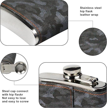 Hip Flask Gift Set, Hip Flasks for Liquor for Men with camouflage Leather Cover, 8 Oz Hip Flask, 18/8 Stainless Steel Hip Flasks, Flasks for Liquor for Men Gift Box