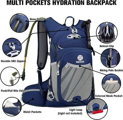 Hiking Backpack Men Women,Hydration Backpack Pack with 2L Water Bladder,Lightweight Water Backpack for Hiking,Running,Cycling,Camping