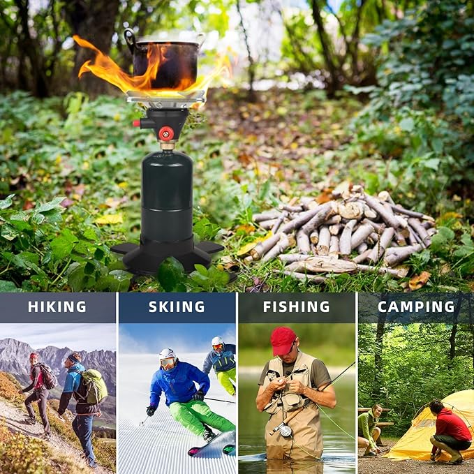 Camping Propane Stove, 10,000 BTU Portable Gas Stove, Propane Burner Camping Stove, Adjustable Flame Backpacking Stove for Outdoor Cooking