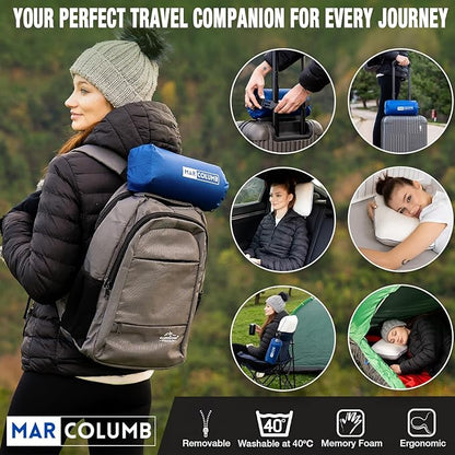 Travel & Camping Comfortable Memory Foam Pillow – Easy to Carry Portable Bag – Temperature Regulating Pillow Case - Perfect for Travelling (White)