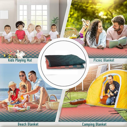 Hooded Outdoor Blanket, Extra Large 82" x 55" Waterproof Camping Blanket, Quilted, Thick Fleece, Warm, Windproof, Sand Proof, Portable and Wear-Resistant, Perfect for Stadium, Picnic, Camping
