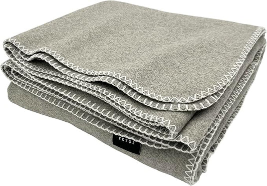 EKTOS 100% Virgin Wool Blanket, 90" x 108", Temperature Regulating, Perfect for Bed (Light Gray, King Size)